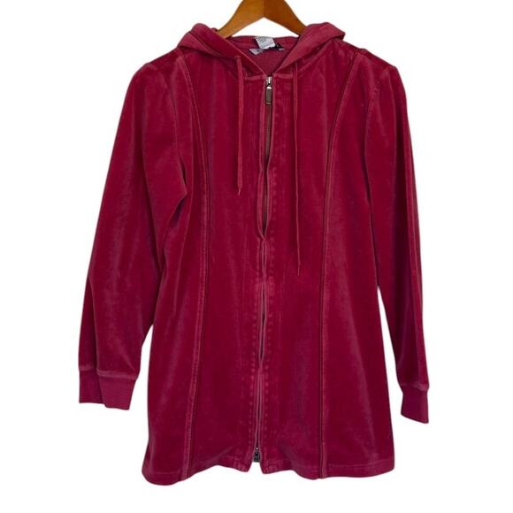 Cabi‎ Jacket Women Medium Dark Pink Full Zip Velour Loungewear Hooded Style 148 - Picture 1 of 7